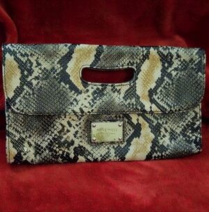 Nine West Snakeskin Pattern Clutch-Black, Tan, & Cream